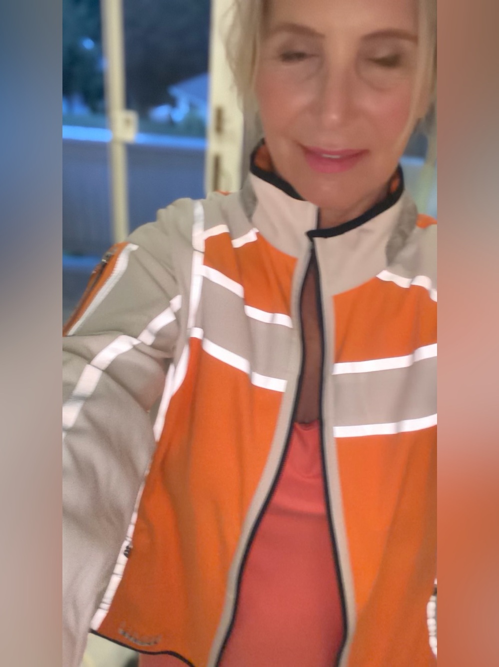 Bogner Cream and Orange Ski Jacket with Teal Hood Accents And Reflective Lines